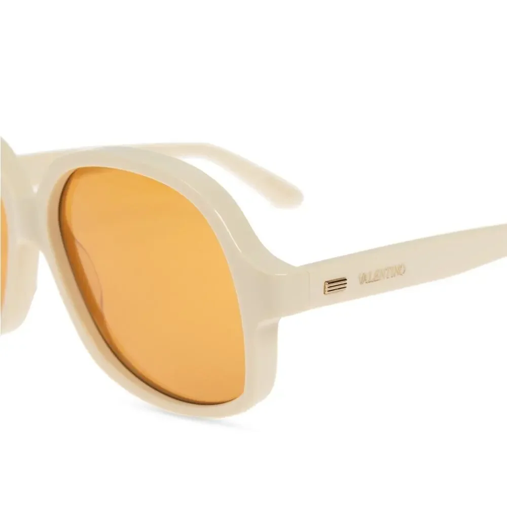 New! Valentino VLS 177C Cream Sunglasses with Orange Lenses, Authentic